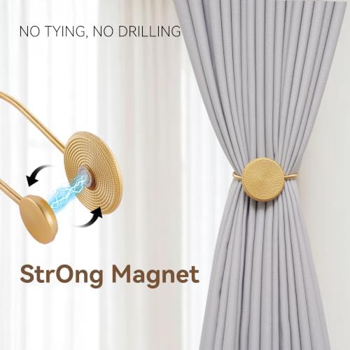 Boho Magnetic Curtain Tiebacks 2 Pack Gold – No Drill Wall-Mounted Holdbacks - Image 2