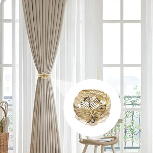 Gold Flower Curtain Tiebacks, No-Drill Spring-Loaded - Image 2