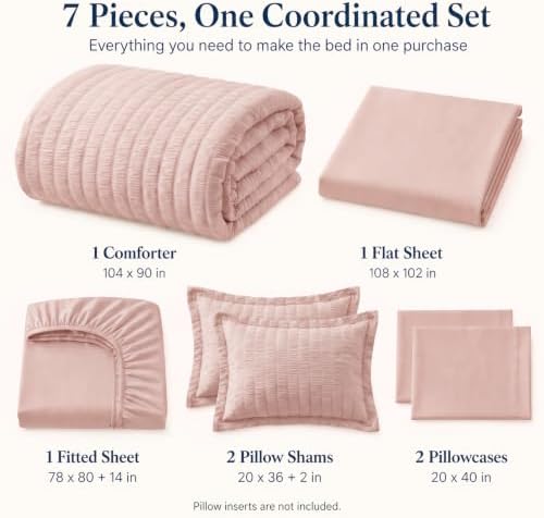 CozyLux King Size Comforter Set, 7-Piece Dusty Pink Seersucker Bed in a Bag - Image 2