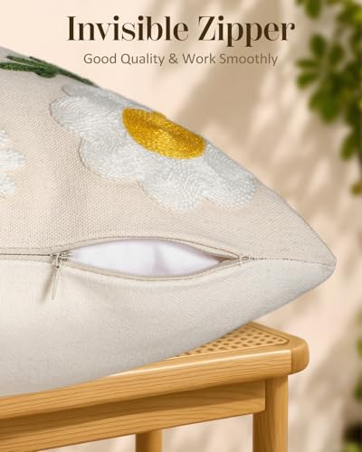 Embroidered Throw Pillow Covers 18x18 Inch, Flower Bee - Image 3