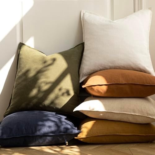 Foindtower Linen Solid Decorative Throw Pillow Covers 22x22 Orange Brown - Image 6