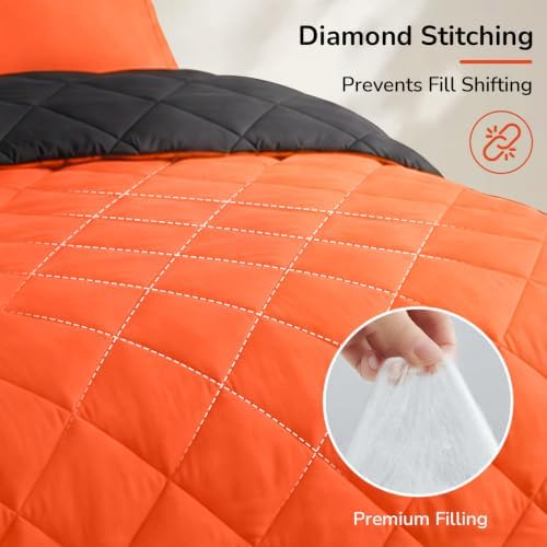 downluxe Twin Comforter Set Soft Reversible 2 Pieces, Flame/Black - Image 5