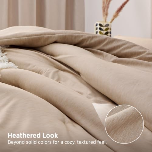 Bedsure Sand Queen Comforter Set, Soft Cationic Dyed Bedding Set 3 Pcs - Image 3
