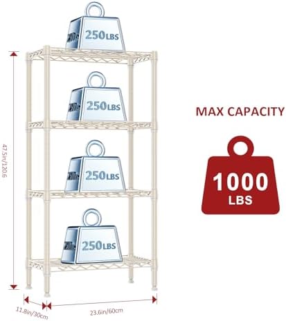 4 Tier Steel Storage Shelves, Heavy Duty Metal Shelf Wire Shelving Rack - Image 3