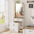 Lvifur Tall Vanity Desk with Mirror and Lights & Storage Stool by LVifurSmartFurniture