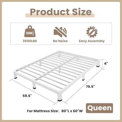 4 Inch White King Bed Frame Low Profile - Image 2