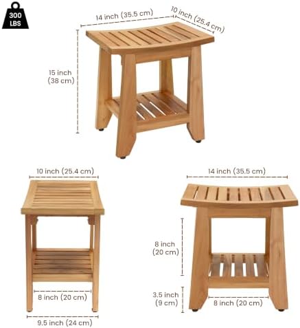 Teak Shower Bench Stool, Non-Slip Solid Teak Shower Seat Chair - Image 3