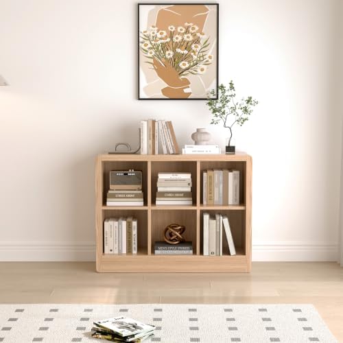 Low Cube Bookcase, 6-Cube Storage Organizer Shelf, Natural Oak - Image 7