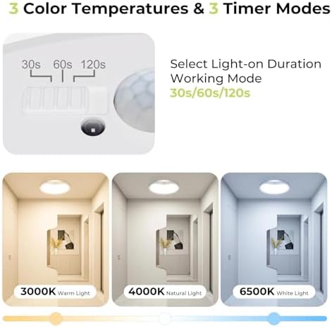 4 Pack Motion Sensor Ceiling Light Wired, 3000K/4000K/6500K LED Flush Mount - Image 2