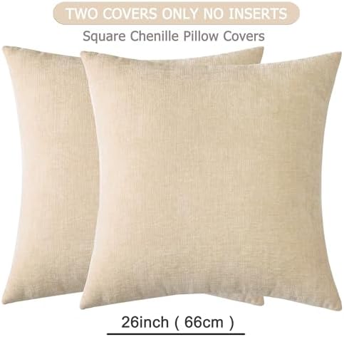 GAWAMAY Beige Chenille Throw Pillow Covers 26x26 Set of 2 - Image 2