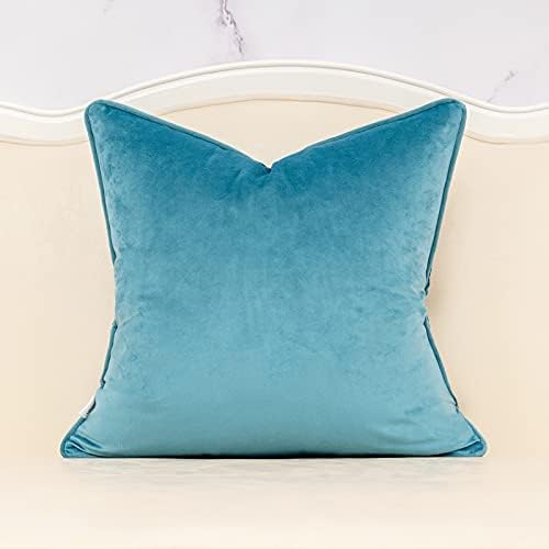 Alerfa 18 x 18 Inch Light Blue Square Maple Leaf Pillow Embroidery Cut Velvet - Image 2