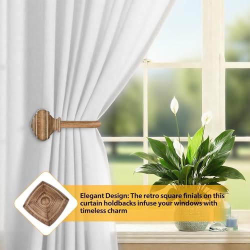 Wood Curtain Holdbacks, Decorative Drapery Tiebacks, 2 Pack/1 Pair - Image 3