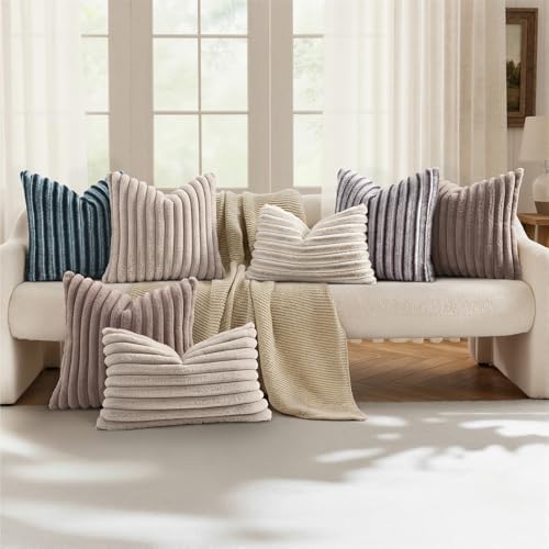 decorUhome Fall Faux Fur Throw Pillow Covers 26x26 Set of 2 Tan - Image 5