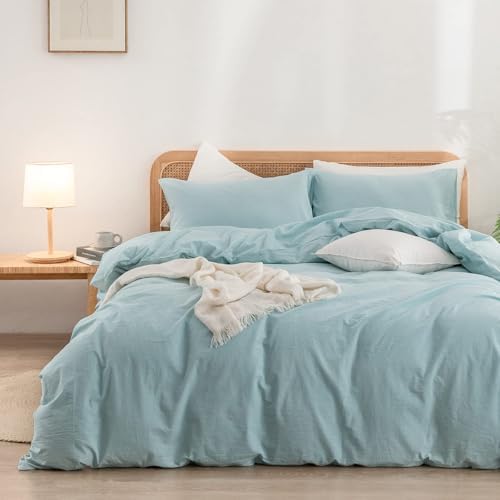 BESTOUCH Cotton Solid Duvet Cover Set Hushed Green Oversized Full by BESTOUCH