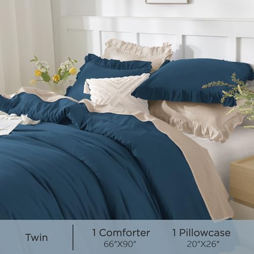 Andency Navy Blue Ruffle Comforter Twin Size, 2 Pieces Soft Bed Set - Image 5