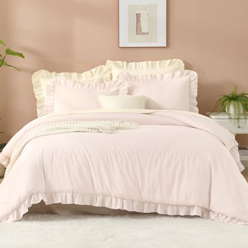 Litanika King Comforter Set, 3 Pieces Light Pink Ruffle Bedding Set - Image 2
