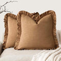 Foindtower Linen Fringe Ruffle Throw Pillow Covers 18×18 Inch Orange Brown by Foindtower