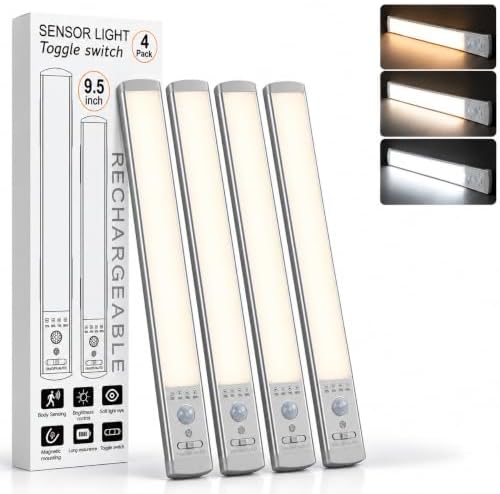 9.5 Inch Under Cabinet Lighting, 3 Color Motion Sensor Light 2 Pack by Unknown