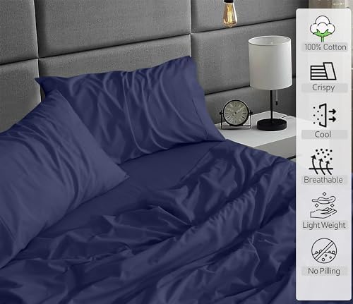 RUVANTI 100% Cotton Twin Sheets, Percale Weave Twin Sheet Set, Crown Blue - Image 3