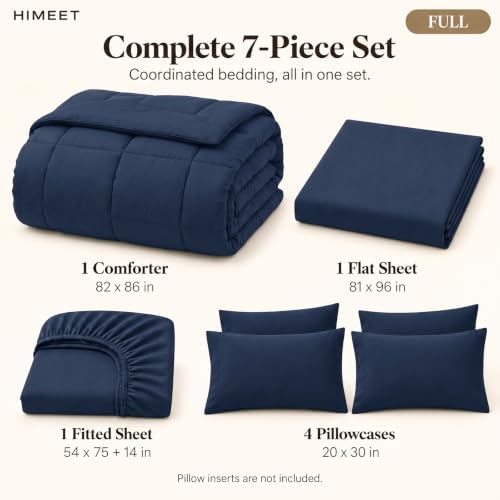 HIMEET Full Size Comforter Set Navy, 7 Pieces Bed in a Bag - Image 2
