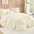 Litanika Queen Comforter Set, 3 Pieces Cream Ruffle Bedding Set by Litanika