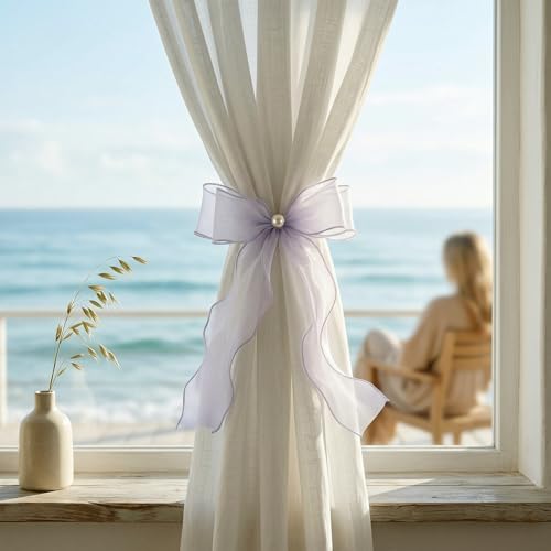 White Lace Bow Curtain Tiebacks 6-Pack, Vine Floral Curtain Holdbacks - Image 2