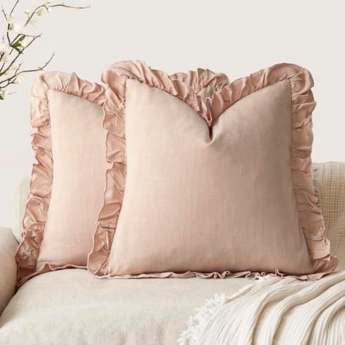 Foindtower Linen Fringe Ruffle Throw Pillow Covers 20×20 Inch Light Pink by Foindtower