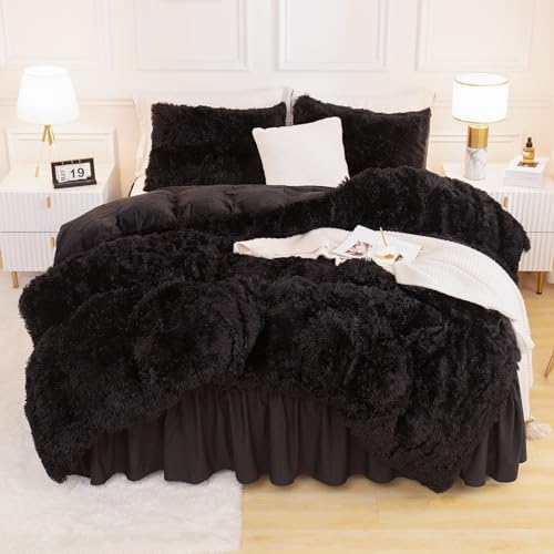 Andency California King Comforter Set Black, Fluffy Faux Fur Warm Bed Set by Andency