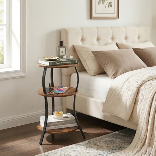 YEAKOO Small Side Table with Charging Station, 3-Tier Round end Table - Image 2