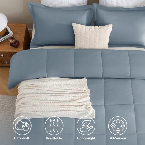 CozyLux King Size Comforter Set, 3-Piece Box-Stitched, Dusty Blue - Image 2