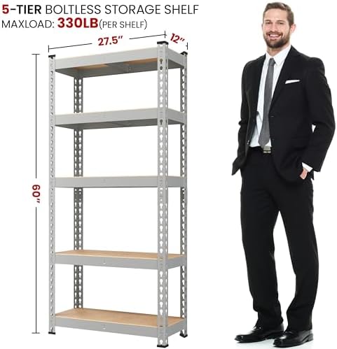 Yaheetech 5-Tier Heavy Duty Storage Shelves 28"W x 12"D x 60"H Light Gray - Image 3