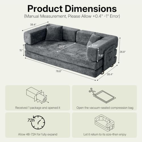 78.8" Convertible Futon Sofa Bed, Boneless Couch - Image 2