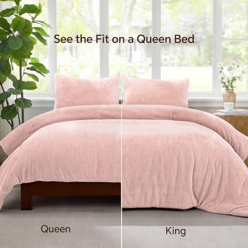 ChiXpace Fleece King Size Comforter Set Pink, Fluffy Bed Set 3 Pieces - Image 5