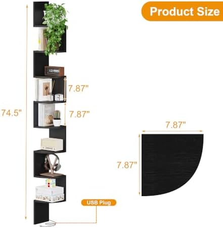 8 Tier Corner Shelf with LED Light, 75 Inch Floating - Image 2