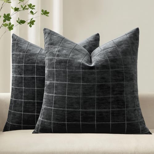 MIULEE Black Plaid Decorative Throw Pillow Covers 20x20 Set of 2 by MIULEE