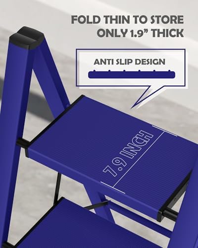 Taranta 4 Step Stool Foldable, Aluminum Step Ladder-Blue - Image 3