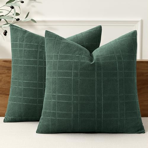 MIULEE Linen Plaid Pillow Covers Christmas Decorative 20x20 Dark Green by MIULEE