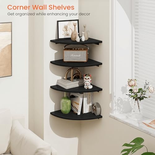 Homode Corner Shelf Wall Mount, 4 Tier Rounded Corner Floating Shelves - Image 5