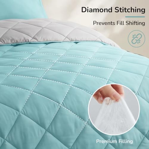 downluxe King Comforter Set Soft Reversible 3 Pieces, Light Blue/Gray - Image 5
