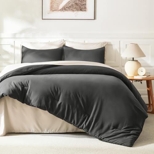 Litanika Dark Grey California King Comforter Set, 3 Pieces Solid Bedding - Image 6