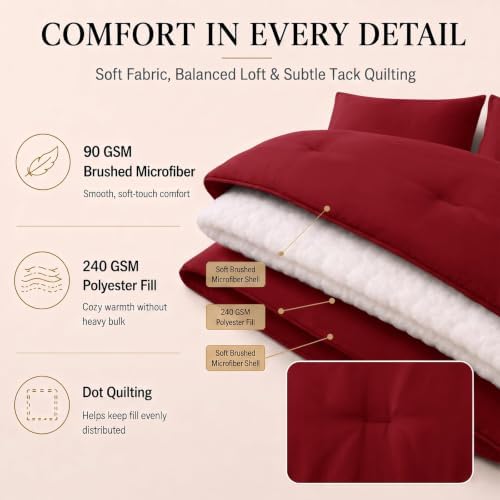 CozyLux King Size Comforter Set Dark Red, 7 Pieces Bed in a Bag - Image 3