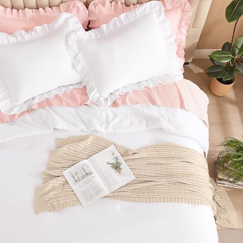 Litanika King Comforter Set, 3 Pieces White Ruffle Bedding Set - Image 4