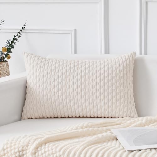 Kevin Textile Soft Corduroy 14"x24" Lumbar Pillow Cover 1 Pack, Pure White by KevinTextile