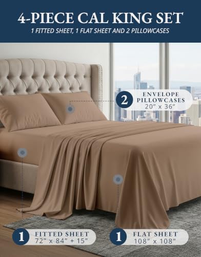 LANE LINEN Cal King Sheets 100% Egyptian Cotton Sateen - Image 2