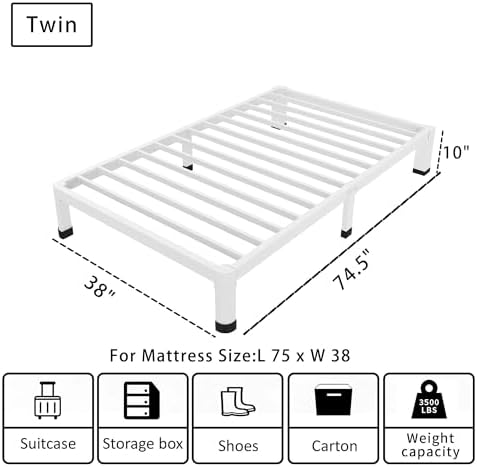 10 Inch White Twin Bed Frame Low Profile - Image 2