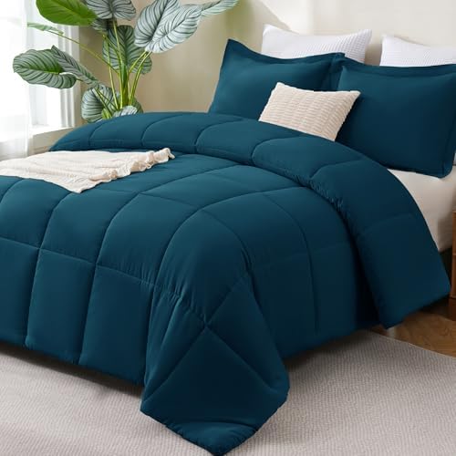 CozyLux King Size Comforter Set, 3-Piece Box-Stitched, Lyons Blue by CozyLux