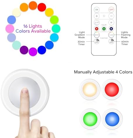 Yiliaw 3 Pack LED Puck Lights Remote Control 16 Color Changeable Under Cabinet - Image 5