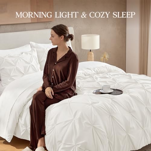 Andency Twin-XL Pinch Pleat Ivory Comforter Set 2 Piece Bedding - Image 5