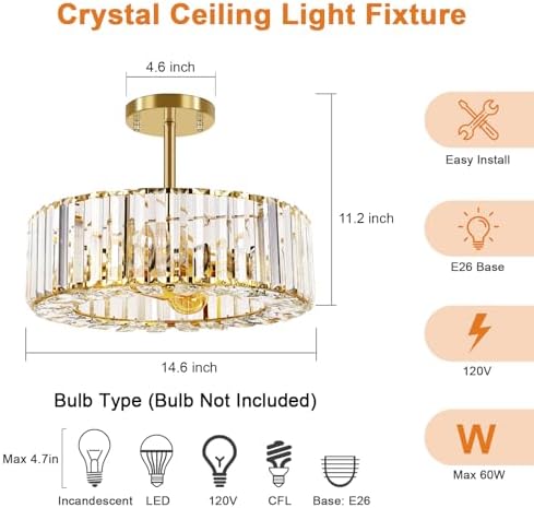 FRIDEKO HOME Gold Crystal Chandelier Ceiling Light - Image 4