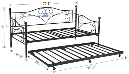 VECELO Metal Daybed Frame with Trundle Twin Size Sofa Bed Mattress Foundation - Image 2
